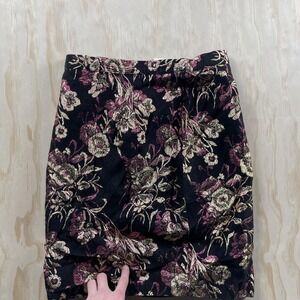 Ellend Skirt Womens 13/14 Black Floral Brocade Pencil Mini Lined Party Cocktail